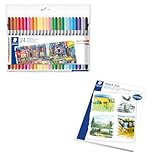 STAEDTLER 3200 Doppelfasermaler Etui mit 24 Filzstiften für breite und schmale Linien + Sketch pad A4 Skizzenblock mit hochwertigem Zeichenpapier