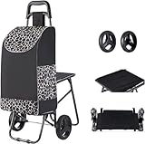 psjEU Einkaufstrolley，Einkaufstrolley klappbar， Einkaufswagen mit Sitz, arbeitssparend for Treppensteigen, 2 gelagerte Benz-Räder(D)