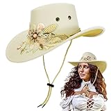 Cowboyhut | bestickter Blumen-Cowgirl-Hut für Mädchen – atmungsaktiv, leicht, Kopfbedeckung für Country-Konzert, Halloween-Kostüm, Einzelnes Attribut