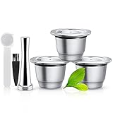 Kaffeekapseln Kapseln wiederverwendbar Edelstahl Kompatibel mit Nes presso, 3 Stück wiederbefüllbare Pads für Nes presso+ 1 Tamper + 1 Löffel+1 Bürste+Set mit 3 Ersatz-O-Ringen aus Silikon für Kapseln