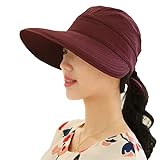 Sonnenhut Damen Strandhut Sonnenschutz Sommerhut mit Reißverschluss Breite Krempe Kappe Faltbar Visor Cap Abnehmbar Sonnenmütze Atmungsaktiv Frauenhut Outdoor Schirmmütze für Reisen Camping Golf