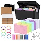 EOPUOZS Karteikarten, Lernkarteibox mit 200 Bunten Verdickten Liniert Karteikarten, 15 Registern, 6 Ringen und 6 Aufklebern – Perfekt für Studium, Schule, College, Büro und Zuhause