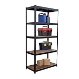 Relaxdays Schwerlastregal, 875 kg, HxBxT 180 x 90 x 45 cm, 5 Ebenen, Holzoptik, Lagerregal, Stahl & MDF, schwarz/braun