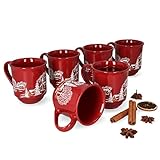 MamboCat 6er Set Glühweinbecher 0,2L mit Eichstrich I klassische Weihnachtsmarkt Tasse mit Wintermotiv I Glühweintassen mit Henkel I Gastronomiebedarf Feuerzangenbowle Becher aus Keramik rot