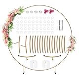 Meisax Rundes Ballonbogen-Set, 2.2M Luftballon Bogen, Gold Hochzeitsbogen mit Fuß, Metall Ballonbogen Ballon Hoop Frame, Luftballonbogen für Geburtstag, Hochzeit, Abschlussfeier, Dekoration