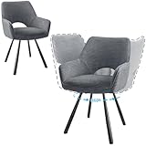 JIJIAN 2er Set Esszimmerstuhl Drehbar mit Armlehne, Drehbar 360°, Küchenstuhl, Moderner Polsterstuhl mit Stoffrückenlehne für Küche, Esszimmer, Schlafzimmer, Grau