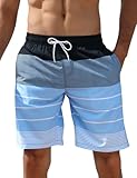 iCKER Herren Shorts Badehose Badeshorts Strand Shorts Beach Shorts Board Shorts Schnelltrocknend für Sommer,Blau-S4,XL
