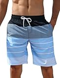 iCKER Herren Shorts Badehose Badeshorts Strand Shorts Beach shorts Board Shorts Schnelltrocknend für Sommer,Blau-S4,XL