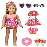 MSYO 45.7 cm Puppen-Badeanzug Spielset, Dorable Puppe Sommerkleid Spielset für 18 Mädchen Puppen, Enthält Puppen-Bikini-Badeanzüge, schöne Sonnenbrille, Brille, Sandalen und Wasser aufblasbarer Ring