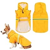 Amexo Hunderegenmantel mit Reflektierenden Streifen Wasserdichter Hundemantel mit Kapuze Verstellbare Regenjacke mit Kragenloch für Kleine Mittelgroße und Große Hunde (L)