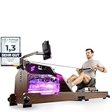 Sportstech Premium Wasser-Rudergerät mit LED-Wassertank, klappbar, App mit Workout Kursen+ Tablethalterung, Natur-Massivholz Rudermaschine Rower für zuhause WRX1000