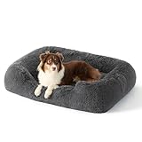 BEDSURE Hundebett flauschig Grosse Hunde - 106x76x20cm Hundebett XL waschbar für Grosse Hunde, quadratisches kuschelbett mit weich Rand und Rutschfester Boden, grau