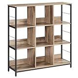 VASAGLE Regal mit 3 Ebenen, Bücherregal, Standregal mit 9 Fächern, für Wohnzimmer, Schlafzimmer, Arbeitszimmer, Küche, 30 x 100 x 103,1 cm, Kamelbraun-tintenschwarz LLS112B50