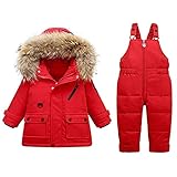 Wyongtao Schneeanzüge für Baby-Mädchen Bekleidungsset Winter Kinder 2 Stück Daunenjacke Mantel mit Schneelatzhose Lätzchen Hose Jungen Mädchen Skianzug Kleidung