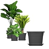 BigDean 3X Blumentopf Ø 30 cm Farbe Anthrazit & Untersetzer Kunststoff Pflanztopf Containertopf Übertopf Pflanzkübel rund 30 x 21 cm Blumentöpfe