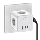 Steckdosenwürfel, Steckdosenwürfel mit USB, 4AC Steckdose mit Schalter, 4 Fach Mehrfachsteckdose Steckdosenadapter (4000W/16A) mit 3 USB (5V/3.1A), Mehrfachsteckdose ohne Kabel für Büro, Hause, Weiß