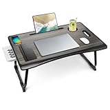 Amaredom Laptoptisch, Laptoptisch für Couch, Klappbarer Lapdesk mit Schublade und Tassenhalter für das Frühstück auf dem Bett/Liege/Sofa (60 x 40 cm, Schwarz)