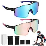 KIMIGO Polarisiert Fahrradbrille,2 Stück Sport Sonnenbrille,Radfahrer Brille für Herren Damen,UV400 Schutz,Fahrradbrille Winddicht,Verwendet für Outdoor -Sportarten,Radfahren,Baseball,Bergsteigen usw
