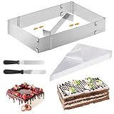 Backrahmen Rechteckig Verstellbar, Backform Rechteckig, Edelstahl Tortenring Verstellbar, Backrahmen Eckig mit Teiler für Backblech Kuchen Pizza Backen Torten Zubehör Dekorieren + 20 Spritzbeutel