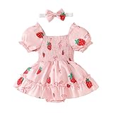 Generisch Baby Mädchen Kurzarm Rüschen Erdbeere Drucke Strampler Neugeborenen Bodys Kleid (Red, 9-12 Months) 2025 Kinder
