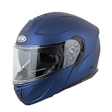 MTR K-4 Evo Klapphelm, als Jethelm & Integralhelm ECE 22.06 Geprüft, Motorradhelm mit Sonnenvisier, Mopedhelm mit Komfort-Innenfutter, Motorradhelm Herren & Damen, Matt Blau, M