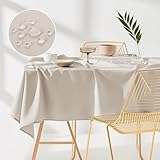 ROOM99 Aura Tischdecke 140 x 260 cm Tischtuch Tafeldecke Fleckschutz Abwaschbar Wasserabweisend Schmutzabweisend Polyester Rechteckig Bankett-Dekoration Ganzjährig Hellbeige