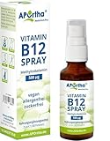 APOrtha® Vitamin B12 veganes Spray, 500 µg Methylcobalamin, 25 ml, Mundspray mit B12 Vitamin, hochdosiert, allergenfrei, vegan, alkoholfrei, glutenfrei, Alternative zu Tropfen und Tabletten