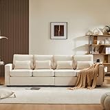 KOMHTOM Couch großes 4 sitzer Sofa in Beige, Wohnzimmermöbel Modernes minimalistisches Sofa mit Polsterung und Armtaschen (Beige)