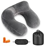 Reisekissen Nackenkissen,Inflatable Travel Pillow,Reisen Kissen,Nackenhörnchen Flugzeug,Nackenkissen Aufblasbar Flugzeug,Travel Neck Pillow,mit Samtweichem Waschbarem Bezug,für Reisen,Dunkelgrau