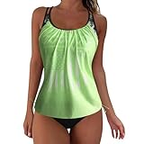 umifyxioy Badeanzug Damen Tankini Set Zweiteiliger Sportlich Push up Bauchweg Bademode Sport Badeanzüge Oberteil mit Dreieck Unterhosen Zweiteiler