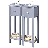 Yaheetech 2 STK. Telefontisch Grau HBT: ca. 70 x 25 x 25 cm Beistelltisch mit Schublade Konsolentisch aus Holz Pflanzentisch 70 cm hoch Blumentisch