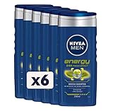 NIVEA MEN Energy Duschshampoo 6 x 250 ml, revitalisierender Duschschaum für Körper, Gesicht und Haare, erfrischend mit Minzextrakt