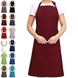 EllaTex Damen/Herren/UNISEX Schürze Kochschürze Kellnerschürze Bistroschürze Küchenschürze Grillschürze Latzschürze 100% Baumwolle, Farbe: Weinrot