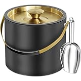 3.2L Moderner isolierter Eiskübel mit Silikondeckel, Schaufel, Sieb, doppelwandiger Eiskübel aus Edelstahl für Partys & Cocktailbar, ideal als Geschenk(Schwarz)