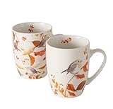 2 STK Kaffeetassen 330ml Rotkelchen b577 Robin Tassen Porzellan Glühweintassen Kaffeebecher Tasse Waldtiere Vögel Vogel Herbstdeko Herbstlaub Blätter Tassenset