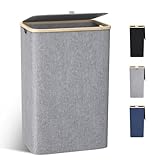 Wäschekorb mit Deckel 100L, Wäschesammler Groß schmal mit herausnehmbaren Wäschesack Laundry Baskets Wäscheschrank Wäschetruhe Wäschetonne für Schmutzwäsche Grau