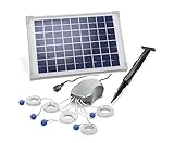 esotec Solar Teichbelüfter Belüftungspumpe Sauerstoffpumpe POWER FIVE | 5x LUFTAUSGÄNGE Komplettset Solarpumpe für Teich Teichpumpe solar Luftpumpe für Gartenteich Teich-Zubehör | 5x120l/h 101887