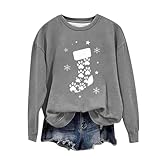 NSICBMNO Lustiger Weihnachtspullover für Damen, übergroßer Pullover, Weihnachtsbaum, Schneeflocke, Pfotenabdruck, Sweatshirt, Winterpullover, Pullover, Weihnachtstunika, Tunika, Shirt, B Grau, 4XL