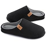 VeraCosy Herren Cord Pantoffeln gemütlich Anti-Rutsch-Gedächtnisschaum Hausschuhe mit Koralle Fleece-Futter Dunkles Schwarz,44-45 EU