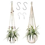 2er Set Makramee Blumenampel Baumwollseil Hängeampel Blumentopf Pflanzen Halter Aufhänger für Innen Außen Decken mit 4 Haken