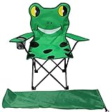 Kinder Anglersessel Campingstuhl Faltstuhl Anglerstuhl Motiv Frosch mit Getränkehalter und Tasche, Entspannen, Platzsparend, Grün