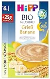 HiPP BIO Milchbrei Gute-Nacht Grieß Banane (4 x 475g), ab 6. Monat, ohne Zuckerzusatz, mit Bio-Vollkorngetreide und Bio-Bananen, in bester Bio-Qualität