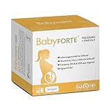 BabyFORTE® Folsäure + Omega-3 Algenöl | vegan | Trimesterbox 180 Kapseln | 18 Schwangerschaftsvitamine | Quatrefolic®, Magnesium, Jod, DHA EPA Schwangerschaft | Stillzeit