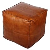 Casa Moro Orientalisches Leder-Sitzkissen Pouf Sunyata braun mit Füllung 45x45x45 cm (Breite/Tiefe/Höhe) Echt-Leder Sitz-Hocker quadratisch | edel Polsterhocker | HH2813