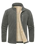 Voqeen Herren Fleecejacke Warme Winter Outdoor Strickjacke mit Reißverschluss Dicke Fleece Jacken mit Taschen Arbeitsjacke für Männer Wintermantel Stand Kragen