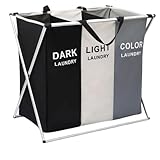 ZOLTA - Wäschekorb 3 Fächer 135L - Wäschesortierer Wäschebox - Wäschetrenner Beige - Wäsche Sortiersystem Bambus - Wäschkorb - Laundry Basket Wäschesammler mit Tragegriffen (3 Farbblockierungen)