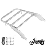 DFFMQSJ Motorrad-Gepäckträger, Chrom, Gepäckträger, kompatibel mit Yamaha VStar 400 650 1100, Dragstar 400 650 XVS 1100, robuste Topcase-Halterung mit 2 reflektierenden Gepäcknetzen