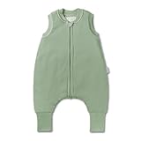 Hofbrucker® Herbst Winter, Baby Schlafsack mit Füßen, Bio-Baumwolle, OEKO-TEX Zertifiziert, weicher ärmelloser Schlafsack für Baby & Neugeborerene Schadstoff frei von Synthetik (Salbei, 98-104)