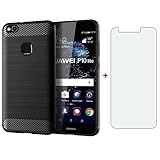 Asuwish Handyhülle für Huawei P10 Lite Hülle mit Glas Folie Panzerfolie Schutzfolie und Extra Dünn Silikon TPU Handyhüllen Cover Hawaii P 10 P10Lite Slim Handy Hüllen Schutzhülle Phone Case Schwarz