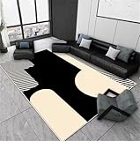 DJHWWD Teppich Büro bodenmatte Rutschfester, waschbarer Wohnzimmerteppich mit abstraktem geometrischem Muster 200x300CM Schwarz Aesthetic Teppich Klein Teppich